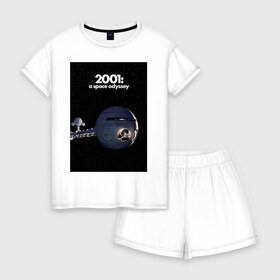 Женская пижама с шортиками хлопок с принтом Spaceship в Санкт-Петербурге, 100% хлопок | футболка прямого кроя, шорты свободные с широкой мягкой резинкой | 