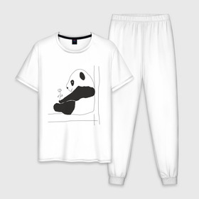 Мужская пижама хлопок с принтом Little Panda в Санкт-Петербурге, 100% хлопок | брюки и футболка прямого кроя, без карманов, на брюках мягкая резинка на поясе и по низу штанин
 | panda | панда | рисунок