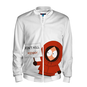 Мужской бомбер 3D с принтом Kenny McCormick в Санкт-Петербурге, 100% полиэстер | застегивается на молнию, по бокам два кармана без застежек, по низу бомбера и на воротнике - эластичная резинка | Тематика изображения на принте: south park | южный парк