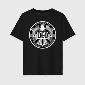Женская футболка хлопок Oversize с принтом DEO в Санкт-Петербурге, 100% хлопок | свободный крой, круглый ворот, спущенный рукав, длина до линии бедер
 | supergirl | vdzabma | супергерл