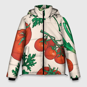 Мужская зимняя куртка 3D с принтом Летние овощи в Санкт-Петербурге, верх — 100% полиэстер; подкладка — 100% полиэстер; утеплитель — 100% полиэстер | длина ниже бедра, свободный силуэт Оверсайз. Есть воротник-стойка, отстегивающийся капюшон и ветрозащитная планка. 

Боковые карманы с листочкой на кнопках и внутренний карман на молнии. | 3d | зелень | летние | лето | лук | овощи | петрушка | помидоры | популярные | томаты