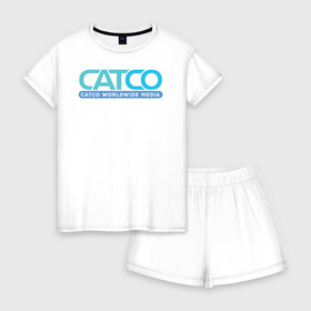 Женская пижама с шортиками хлопок с принтом CatCo в Санкт-Петербурге, 100% хлопок | футболка прямого кроя, шорты свободные с широкой мягкой резинкой | catco | supergirl | vdzabma | кэтко | супергерл