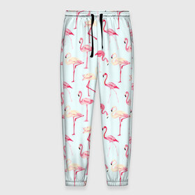 Мужские брюки 3D с принтом Фламинго в Санкт-Петербурге, 100% полиэстер | манжеты по низу, эластичный пояс регулируется шнурком, по бокам два кармана без застежек, внутренняя часть кармана из мелкой сетки | Тематика изображения на принте: красный | птица | розовая птица | розовый | фламинго
