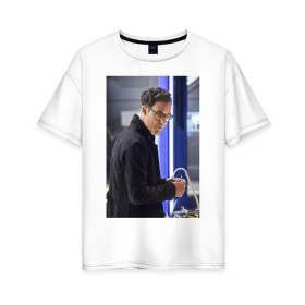 Женская футболка хлопок Oversize с принтом Harrison Wells в Санкт-Петербурге, 100% хлопок | свободный крой, круглый ворот, спущенный рукав, длина до линии бедер
 | harrison wells | the flash | vdzabma | флэш | харрисон уэллс