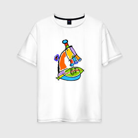 Женская футболка хлопок Oversize с принтом Микроскоп в Санкт-Петербурге, 100% хлопок | свободный крой, круглый ворот, спущенный рукав, длина до линии бедер
 | микроскоп | наука | рисунок | электронный
