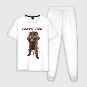 Мужская пижама хлопок с принтом Shao Kahn в Санкт-Петербурге, 100% хлопок | брюки и футболка прямого кроя, без карманов, на брюках мягкая резинка на поясе и по низу штанин
 | Тематика изображения на принте: 