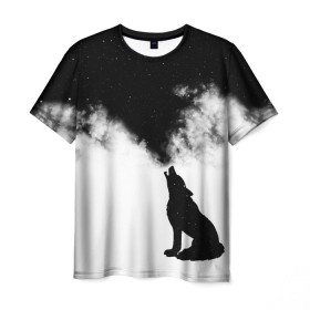 Мужская футболка 3D с принтом Galaxy wolf в Санкт-Петербурге, 100% полиэфир | прямой крой, круглый вырез горловины, длина до линии бедер | dreams | galaxy wolf | psicodelic | space | wolf | абстракция | волк | волк выдыхает  космос | волк космос | вселенная | галактика | дым | космос | космос арт | космос из дыма | небо | психоделика