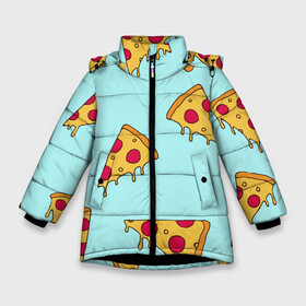 Зимняя куртка для девочек 3D с принтом Ароматная пицца в Санкт-Петербурге, ткань верха — 100% полиэстер; подклад — 100% полиэстер, утеплитель — 100% полиэстер. | длина ниже бедра, удлиненная спинка, воротник стойка и отстегивающийся капюшон. Есть боковые карманы с листочкой на кнопках, утяжки по низу изделия и внутренний карман на молнии. 

Предусмотрены светоотражающий принт на спинке, радужный светоотражающий элемент на пуллере молнии и на резинке для утяжки. | 3d | еда | куски | пицца | пища | популярные | салями | фастфуд