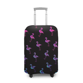 Чехол для чемодана 3D с принтом Фламинго в Санкт-Петербурге, 86% полиэфир, 14% спандекс | двустороннее нанесение принта, прорези для ручек и колес | крылья | лапы | пернатый | перо | перья | птица | птицы | птичка | розовый | розовый фламинго | фламинго | черный