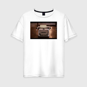 Женская футболка хлопок Oversize с принтом The Shining Typewriter Frame в Санкт-Петербурге, 100% хлопок | свободный крой, круглый ворот, спущенный рукав, длина до линии бедер
 | Тематика изображения на принте: the shining | vdosadir | сияние | стэнли кубрик