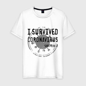 Мужская футболка хлопок с принтом I SURVIVED CORONAVIRUS в Санкт-Петербурге, 100% хлопок | прямой крой, круглый вырез горловины, длина до линии бедер, слегка спущенное плечо. | Тематика изображения на принте: coronavirus | covid | covid 19 | covid19 | epidemic | ncov | pandemic | quarantine | survived | вирус | карантин | корона | коронавирус | пандемия | пережил | пережила | пересидел | пересидела | эпидемия