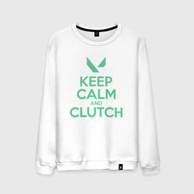 Мужской свитшот хлопок с принтом KEEP CALM CLUTCH в Санкт-Петербурге, 100% хлопок |  | breach | cs go | cypher | jett | league of legends | legends of runeterra | lol | omen | overwatch | phoenix | riot | riot games | sage | sona | sova | valorant | viper | валорант | кс го | лига легенд | лол