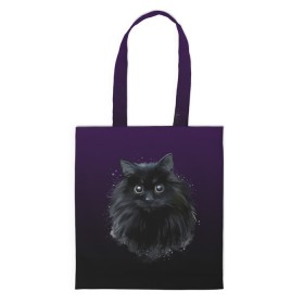 Сумка 3D повседневная с принтом черный кот на фиолетовом фоне в Санкт-Петербурге, 100% полиэстер | Плотность: 200 г/м2; Размер: 34×35 см; Высота лямок: 30 см | акварель | глаза | клево | котейка | котенок | котик | котэ | кошак | кошка | красиво | любителю кошек | модно | мяу | подарок | пушистый | рисунок | стильно | темный | черный кот | шерсть