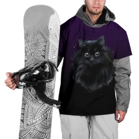 Накидка на куртку 3D с принтом черный кот на фиолетовом фоне в Санкт-Петербурге, 100% полиэстер |  | акварель | глаза | клево | котейка | котенок | котик | котэ | кошак | кошка | красиво | любителю кошек | модно | мяу | подарок | пушистый | рисунок | стильно | темный | черный кот | шерсть