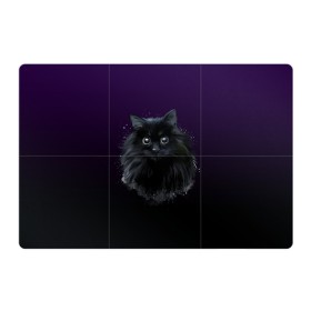 Магнитный плакат 3Х2 с принтом черный кот на фиолетовом фоне в Санкт-Петербурге, Полимерный материал с магнитным слоем | 6 деталей размером 9*9 см | Тематика изображения на принте: акварель | глаза | клево | котейка | котенок | котик | котэ | кошак | кошка | красиво | любителю кошек | модно | мяу | подарок | пушистый | рисунок | стильно | темный | черный кот | шерсть
