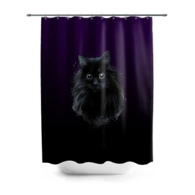 Штора 3D для ванной с принтом черный кот на фиолетовом фоне в Санкт-Петербурге, 100% полиэстер | плотность материала — 100 г/м2. Стандартный размер — 146 см х 180 см. По верхнему краю — пластиковые люверсы для креплений. В комплекте 10 пластиковых колец | акварель | глаза | клево | котейка | котенок | котик | котэ | кошак | кошка | красиво | любителю кошек | модно | мяу | подарок | пушистый | рисунок | стильно | темный | черный кот | шерсть