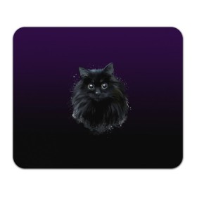 Коврик для мышки прямоугольный с принтом черный кот на фиолетовом фоне в Санкт-Петербурге, натуральный каучук | размер 230 х 185 мм; запечатка лицевой стороны | акварель | глаза | клево | котейка | котенок | котик | котэ | кошак | кошка | красиво | любителю кошек | модно | мяу | подарок | пушистый | рисунок | стильно | темный | черный кот | шерсть