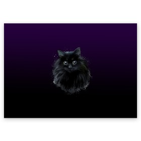 Поздравительная открытка с принтом черный кот на фиолетовом фоне в Санкт-Петербурге, 100% бумага | плотность бумаги 280 г/м2, матовая, на обратной стороне линовка и место для марки
 | акварель | глаза | клево | котейка | котенок | котик | котэ | кошак | кошка | красиво | любителю кошек | модно | мяу | подарок | пушистый | рисунок | стильно | темный | черный кот | шерсть