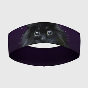 Повязка на голову 3D с принтом черный кот на фиолетовом фоне в Санкт-Петербурге,  |  | акварель | глаза | клево | котейка | котенок | котик | котэ | кошак | кошка | красиво | любителю кошек | модно | мяу | подарок | пушистый | рисунок | стильно | темный | черный кот | шерсть