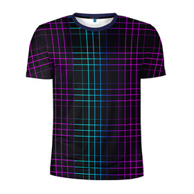 Мужская футболка 3D спортивная с принтом Neon cell в Санкт-Петербурге, 100% полиэстер с улучшенными характеристиками | приталенный силуэт, круглая горловина, широкие плечи, сужается к линии бедра | геометрия | градиент | квадраты | клетка | клетчатый | линии | неоновый | полосы | популярный | разноцветный | решетка | сетка | текстура | фиолетовый | шотландка | яркий