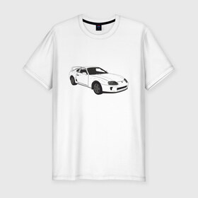 Мужская футболка хлопок Slim с принтом Toyota Supra JZA80 в Санкт-Петербурге, 92% хлопок, 8% лайкра | приталенный силуэт, круглый вырез ворота, длина до линии бедра, короткий рукав | Тематика изображения на принте: 