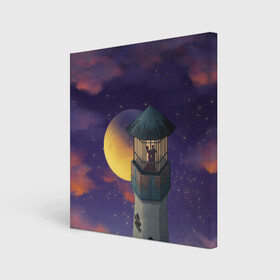 Холст квадратный с принтом To the Moon 3D в Санкт-Петербурге, 100% ПВХ |  | lighthouse | moon | night | pair | silhouettes | stars | to the moon | звёзды | луна | маяк | ночь | пара | силуэты
