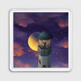 Магнит 55*55 с принтом To the Moon 3D в Санкт-Петербурге, Пластик | Размер: 65*65 мм; Размер печати: 55*55 мм | Тематика изображения на принте: lighthouse | moon | night | pair | silhouettes | stars | to the moon | звёзды | луна | маяк | ночь | пара | силуэты