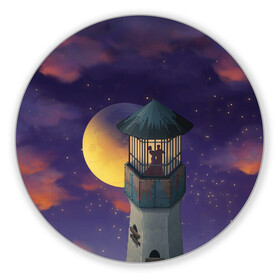 Коврик для мышки круглый с принтом To the Moon 3D в Санкт-Петербурге, резина и полиэстер | круглая форма, изображение наносится на всю лицевую часть | Тематика изображения на принте: lighthouse | moon | night | pair | silhouettes | stars | to the moon | звёзды | луна | маяк | ночь | пара | силуэты