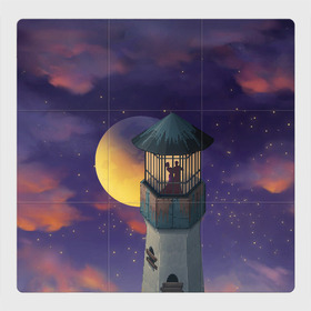 Магнитный плакат 3Х3 с принтом To the Moon 3D в Санкт-Петербурге, Полимерный материал с магнитным слоем | 9 деталей размером 9*9 см | lighthouse | moon | night | pair | silhouettes | stars | to the moon | звёзды | луна | маяк | ночь | пара | силуэты