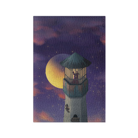 Обложка для паспорта матовая кожа с принтом To the Moon 3D в Санкт-Петербурге, натуральная матовая кожа | размер 19,3 х 13,7 см; прозрачные пластиковые крепления | Тематика изображения на принте: lighthouse | moon | night | pair | silhouettes | stars | to the moon | звёзды | луна | маяк | ночь | пара | силуэты