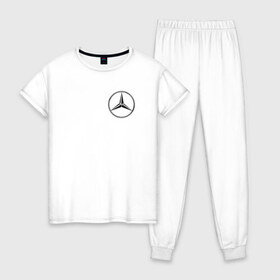 Женская пижама хлопок с принтом Mercedes logo в Санкт-Петербурге, 100% хлопок | брюки и футболка прямого кроя, без карманов, на брюках мягкая резинка на поясе и по низу штанин | benz | logo | mercedes | mercedes benz