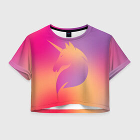 Женская футболка Crop-top 3D с принтом Unicorn gradient в Санкт-Петербурге, 100% полиэстер | круглая горловина, длина футболки до линии талии, рукава с отворотами | fairy | horse | unicorn | unikorn | градиент | единорог | конь | лошадь