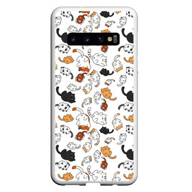 Чехол для Samsung Galaxy S10 с принтом кошачьи валяния в Санкт-Петербурге, Силикон | Область печати: задняя сторона чехла, без боковых панелей | белая кошка | белый | кот | кошачьи потягушки | кошка | милая мордочка | милота | рыжая кошка | рыжий | чёрная кошка | чёрный