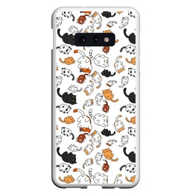 Чехол для Samsung S10E с принтом кошачьи валяния в Санкт-Петербурге, Силикон | Область печати: задняя сторона чехла, без боковых панелей | белая кошка | белый | кот | кошачьи потягушки | кошка | милая мордочка | милота | рыжая кошка | рыжий | чёрная кошка | чёрный