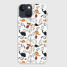 Чехол для iPhone 13 mini с принтом кошачьи валяния в Санкт-Петербурге,  |  | белая кошка | белый | кот | кошачьи потягушки | кошка | милая мордочка | милота | рыжая кошка | рыжий | чёрная кошка | чёрный
