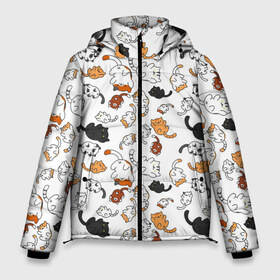Мужская зимняя куртка 3D с принтом кошачьи валяния в Санкт-Петербурге, верх — 100% полиэстер; подкладка — 100% полиэстер; утеплитель — 100% полиэстер | длина ниже бедра, свободный силуэт Оверсайз. Есть воротник-стойка, отстегивающийся капюшон и ветрозащитная планка. 

Боковые карманы с листочкой на кнопках и внутренний карман на молнии. | белая кошка | белый | кот | кошачьи потягушки | кошка | милая мордочка | милота | рыжая кошка | рыжий | чёрная кошка | чёрный