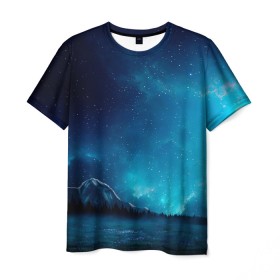 Мужская футболка 3D с принтом Ночное поле в Санкт-Петербурге, 100% полиэфир | прямой крой, круглый вырез горловины, длина до линии бедер | горы | звёздное небо | небо | ночь | облака | поле