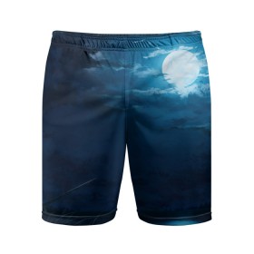 Мужские шорты спортивные с принтом Ночное поле в Санкт-Петербурге,  |  | луна | небо | ночь | облака | поле