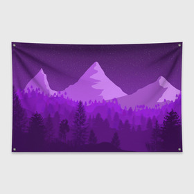 Флаг-баннер с принтом Ночные горы в Санкт-Петербурге, 100% полиэстер | размер 67 х 109 см, плотность ткани — 95 г/м2; по краям флага есть четыре люверса для крепления | горы | звёздное небо | звёзды | лес | небо | ночь | фиолетовый