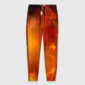 Мужские брюки 3D с принтом Солнечное облако в Санкт-Петербурге, 100% полиэстер | манжеты по низу, эластичный пояс регулируется шнурком, по бокам два кармана без застежек, внутренняя часть кармана из мелкой сетки | звёзды | космос | огонь | оранжевый | супер новая | туманность