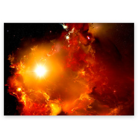 Поздравительная открытка с принтом Солнечное облако в Санкт-Петербурге, 100% бумага | плотность бумаги 280 г/м2, матовая, на обратной стороне линовка и место для марки
 | звёзды | космос | огонь | оранжевый | супер новая | туманность