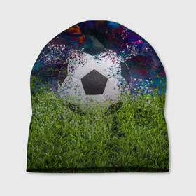 Шапка 3D с принтом Мяч в Санкт-Петербурге, 100% полиэстер | универсальный размер, печать по всей поверхности изделия | газон | гол | игры | космос | красивая | модная | мяч | мячик | распад | спортивная | стильная | футбол | футболист