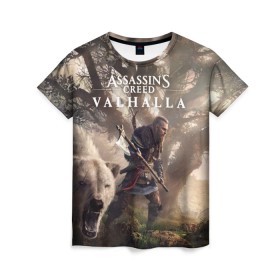 Женская футболка 3D с принтом Assassin’s Creed Valhalla в Санкт-Петербурге, 100% полиэфир ( синтетическое хлопкоподобное полотно) | прямой крой, круглый вырез горловины, длина до линии бедер | action | creed | eivor | rpg | ubisoft | valhalla | viking | vikings | англия | ассасин | ассасина | вальгалла | викинг | викинги | кредо | эйвор