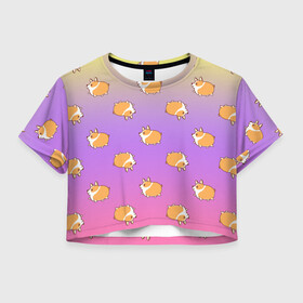 Женская футболка Crop-top 3D с принтом Корги в Санкт-Петербурге, 100% полиэстер | круглая горловина, длина футболки до линии талии, рукава с отворотами | animal | kids | pattern | дети | животные | корги | лето | малыши | паттерн | текстура
