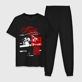 Мужская пижама хлопок с принтом Fight night Muay Thai в Санкт-Петербурге, 100% хлопок | брюки и футболка прямого кроя, без карманов, на брюках мягкая резинка на поясе и по низу штанин
 | boxing | fight night | kikcboxing | mma | muay thai | муай тай | тайский бокс