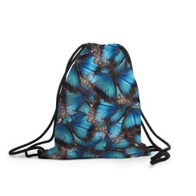 Рюкзак-мешок 3D с принтом Небесный рой в Санкт-Петербурге, 100% полиэстер | плотность ткани — 200 г/м2, размер — 35 х 45 см; лямки — толстые шнурки, застежка на шнуровке, без карманов и подкладки | бабочка | бабочки | белый | синий | черный | яркий цвет