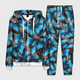 Мужской костюм 3D с принтом Небесный рой в Санкт-Петербурге, 100% полиэстер | Манжеты и пояс оформлены тканевой резинкой, двухслойный капюшон со шнурком для регулировки, карманы спереди | бабочка | бабочки | белый | синий | черный | яркий цвет