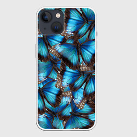 Чехол для iPhone 13 с принтом Небесный рой в Санкт-Петербурге,  |  | бабочка | бабочки | белый | синий | черный | яркий цвет