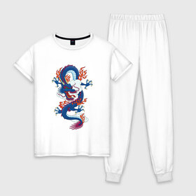 Женская пижама хлопок с принтом Китайский дракон в Санкт-Петербурге, 100% хлопок | брюки и футболка прямого кроя, без карманов, на брюках мягкая резинка на поясе и по низу штанин | арт | дракон | животные | китай | мистика