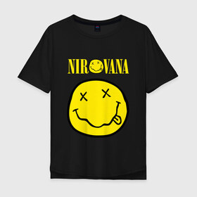 Мужская футболка хлопок Oversize с принтом NIRVANA в Санкт-Петербурге, 100% хлопок | свободный крой, круглый ворот, “спинка” длиннее передней части | nirvana | nirvana smells | nirvana smells like | teen spirit | курт кобейн | нирвана | нирвана песни.